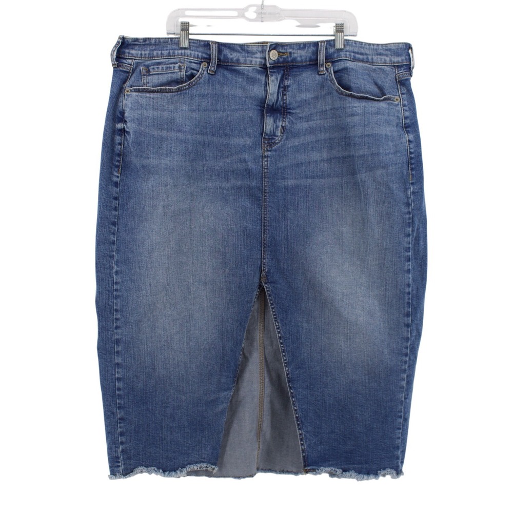 Torrid Denim Skirt Womens 20 Blue Jean Frayed Hem Front Slit Pencil Midi Skirt